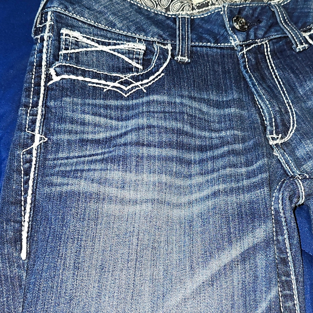 Ariat Indigo Bootcut Jeans with White Contrast Stitching - Picture 16 of 16